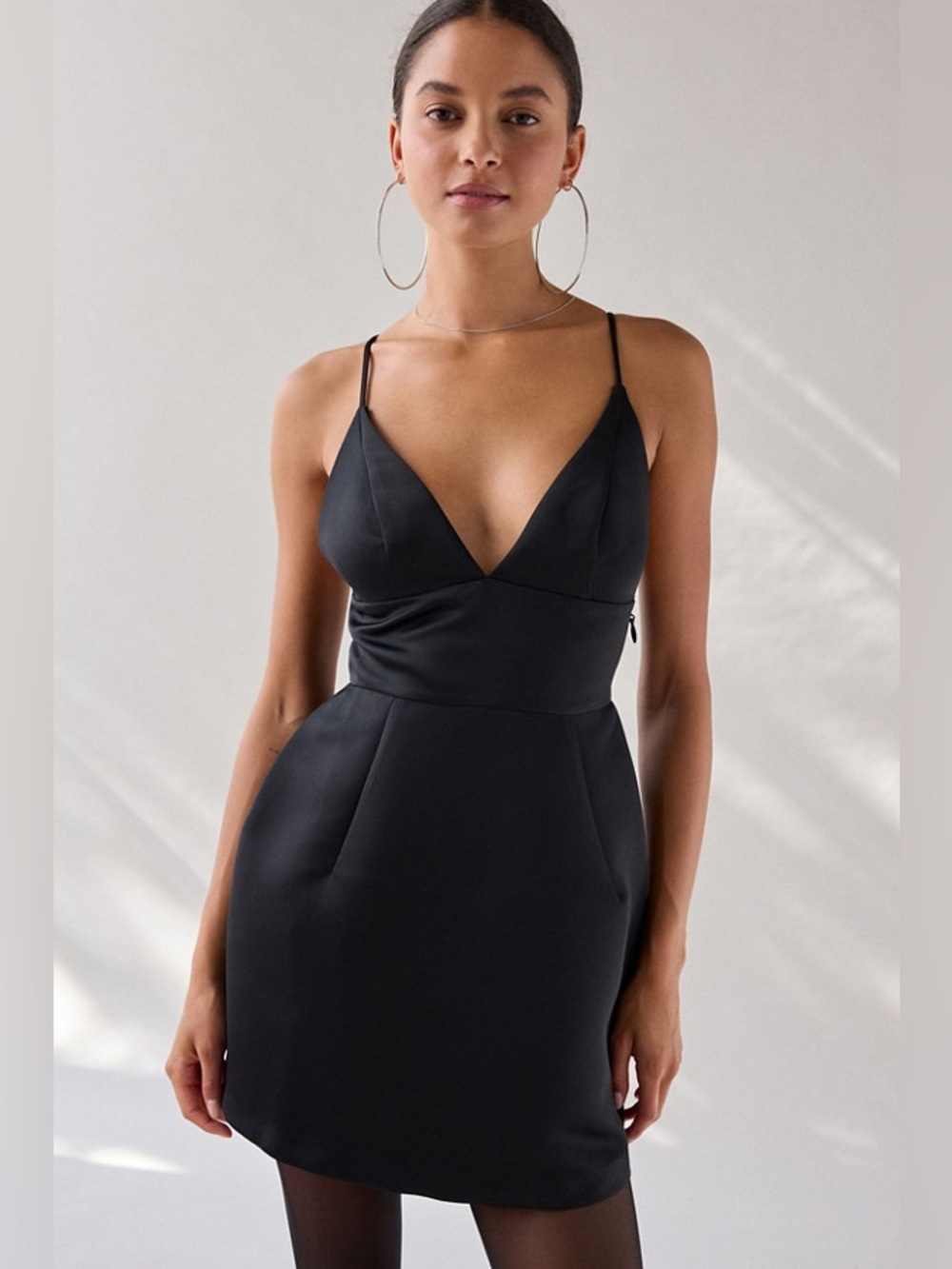 Kimchi Blue Satin fit and flare Black Spaghetti-Strap Mini Dress